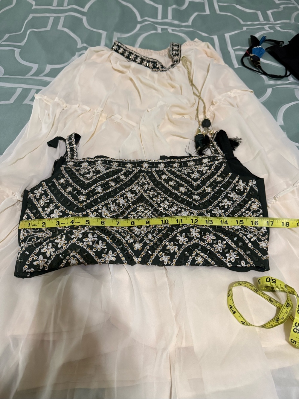 Embellished Black Crop Tank Top with Silver Beading